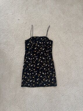 Urban Outfitters Black Floral Spaghetti-Strap Mini Dress with Yellow Accents